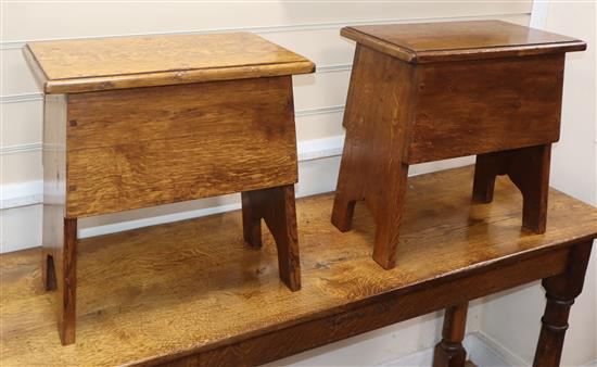 A pair of box-seat stools and a circular low table